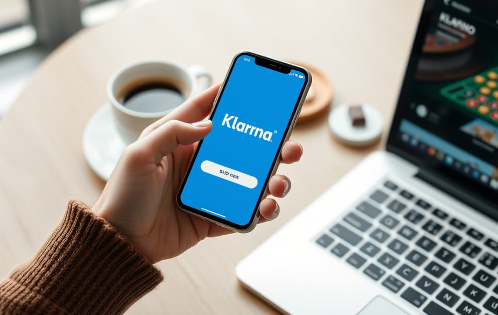 Person som bruker Klarna på mobil for å sette inn penger på et nettcasino