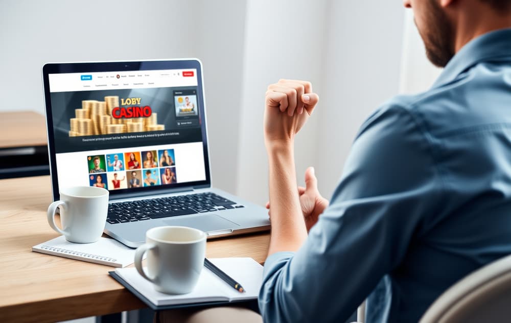 Person som sammenligner casinoer på laptop