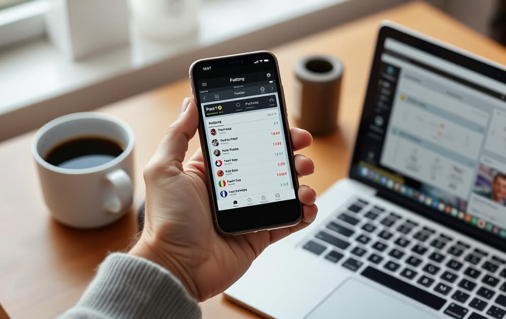 Person som sammenligner odds på mobiltelefon