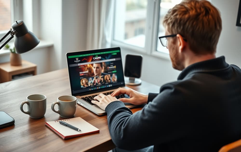 Sammenligning av trygge casinoer på laptop.